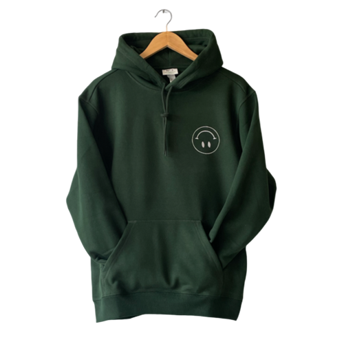 Upside Down Smiley Face Forest Green Hoodie